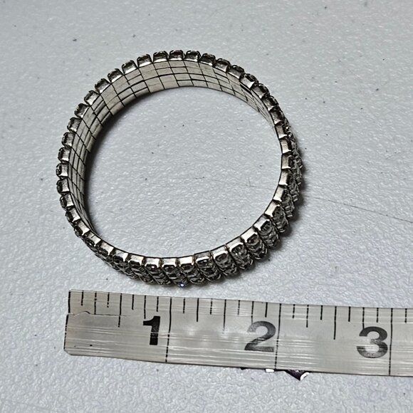 Elegant Silver Tone Rhinestone 4 Strand Stacked Stretch Bracelet Fashion Jewelry - Picture 4 of 4